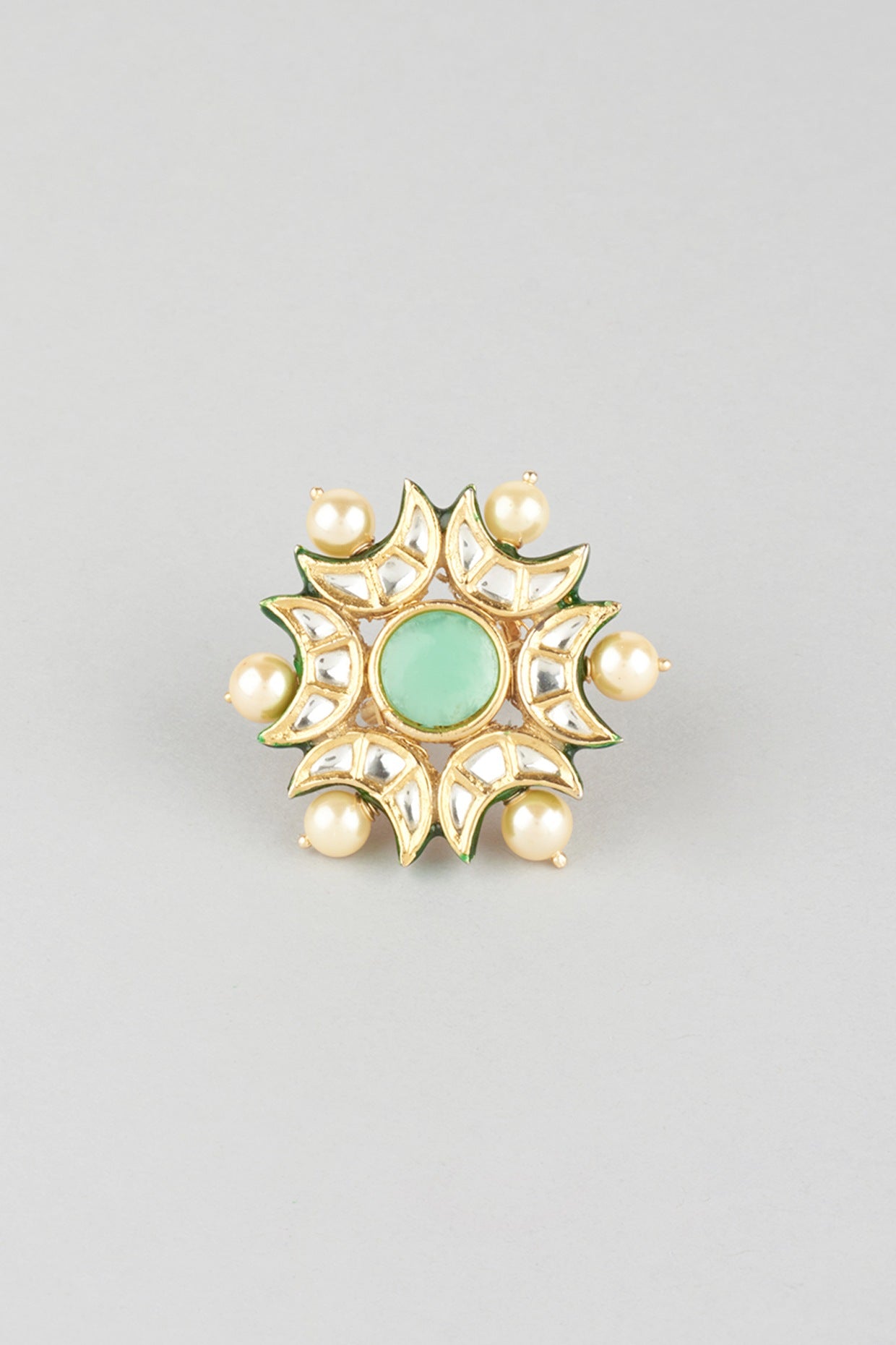 Gold Finish Kundan Polki & Green Onyx Ring