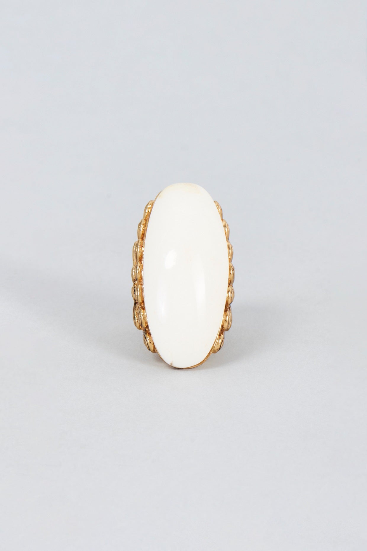 Gold Finish White Jade Ring