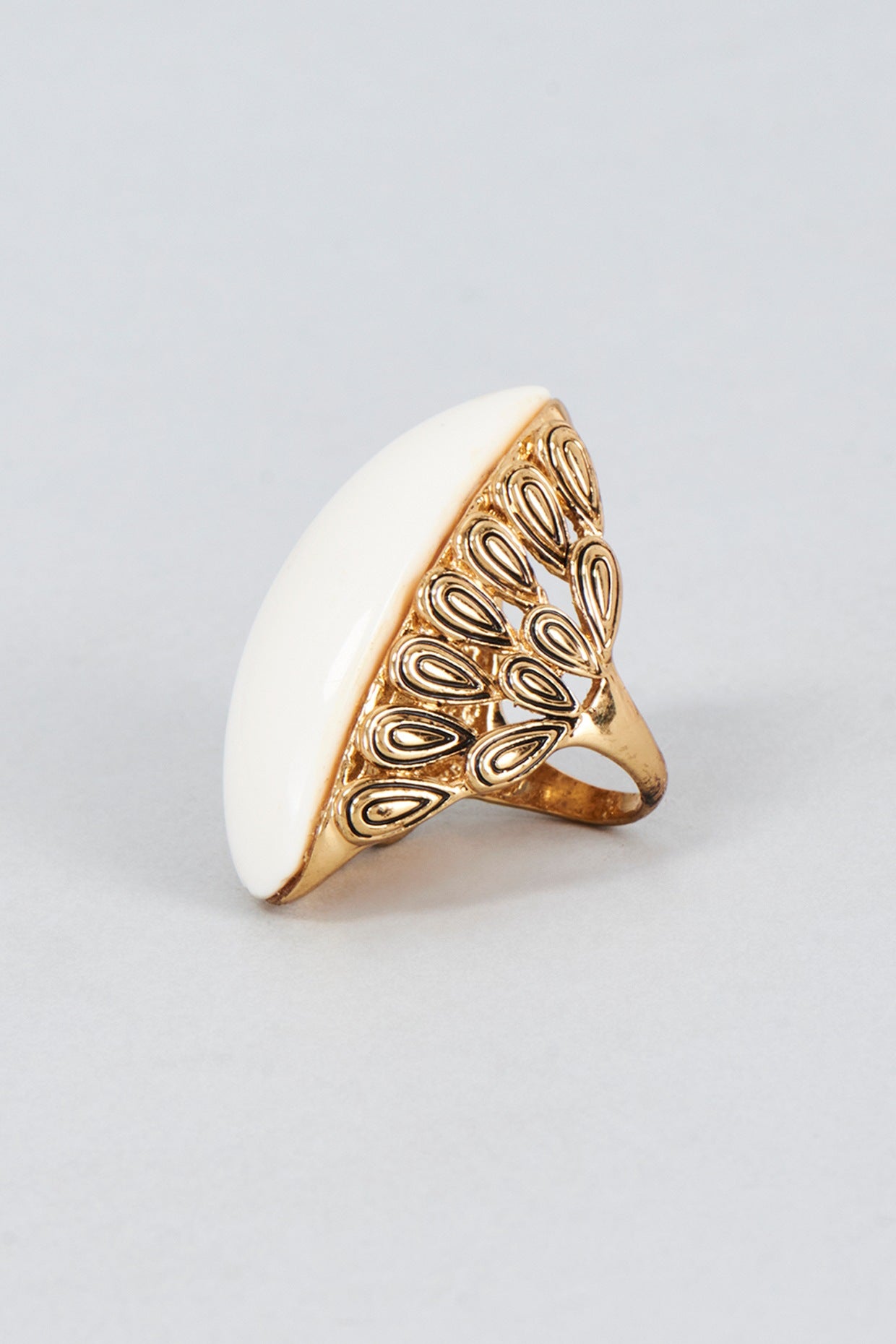 Gold Finish White Jade Ring