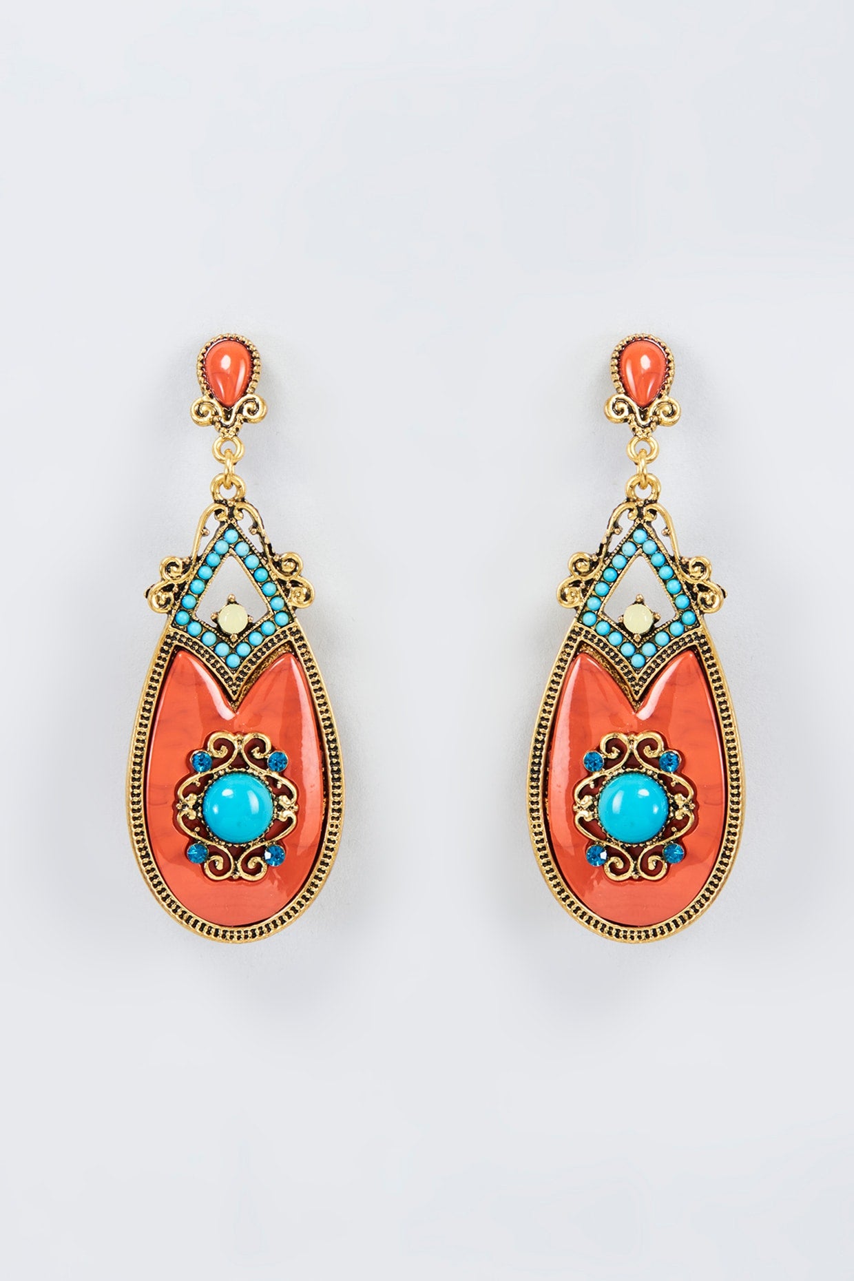 Gold Finish Kundan Polki & Orange Stone Dangler Earrings