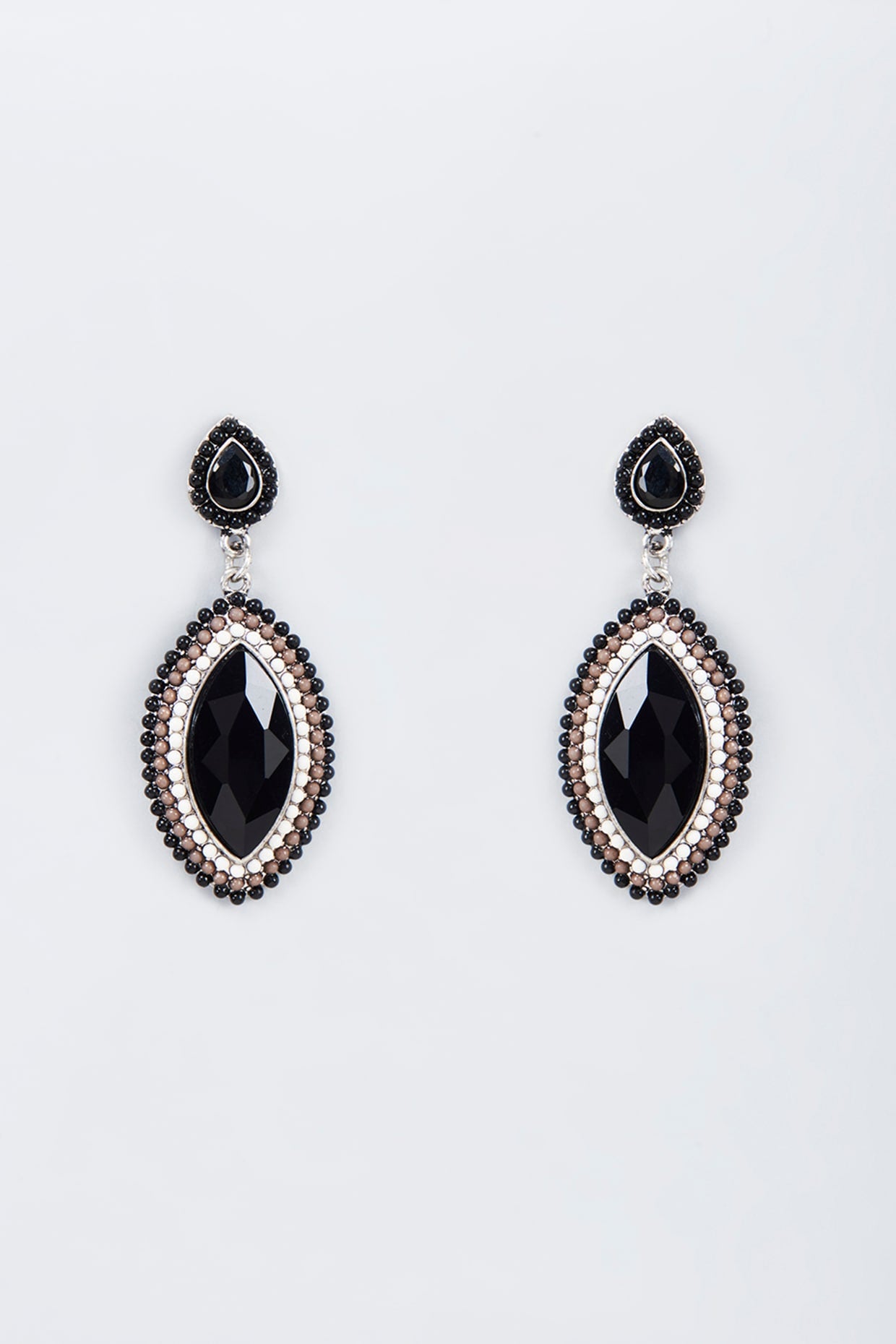 Black Rhodium Finish Black Stone Dangler Earrings