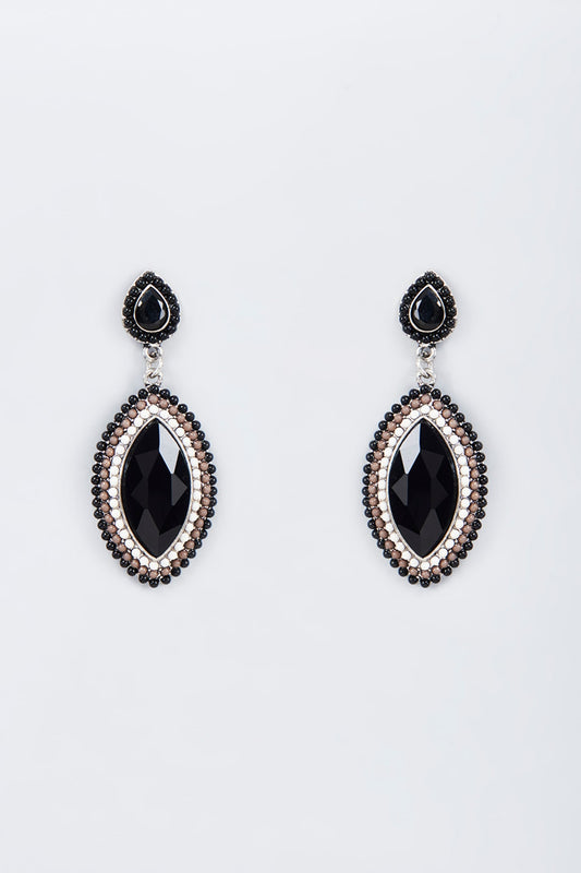 Black Rhodium Finish Black Stone Dangler Earrings