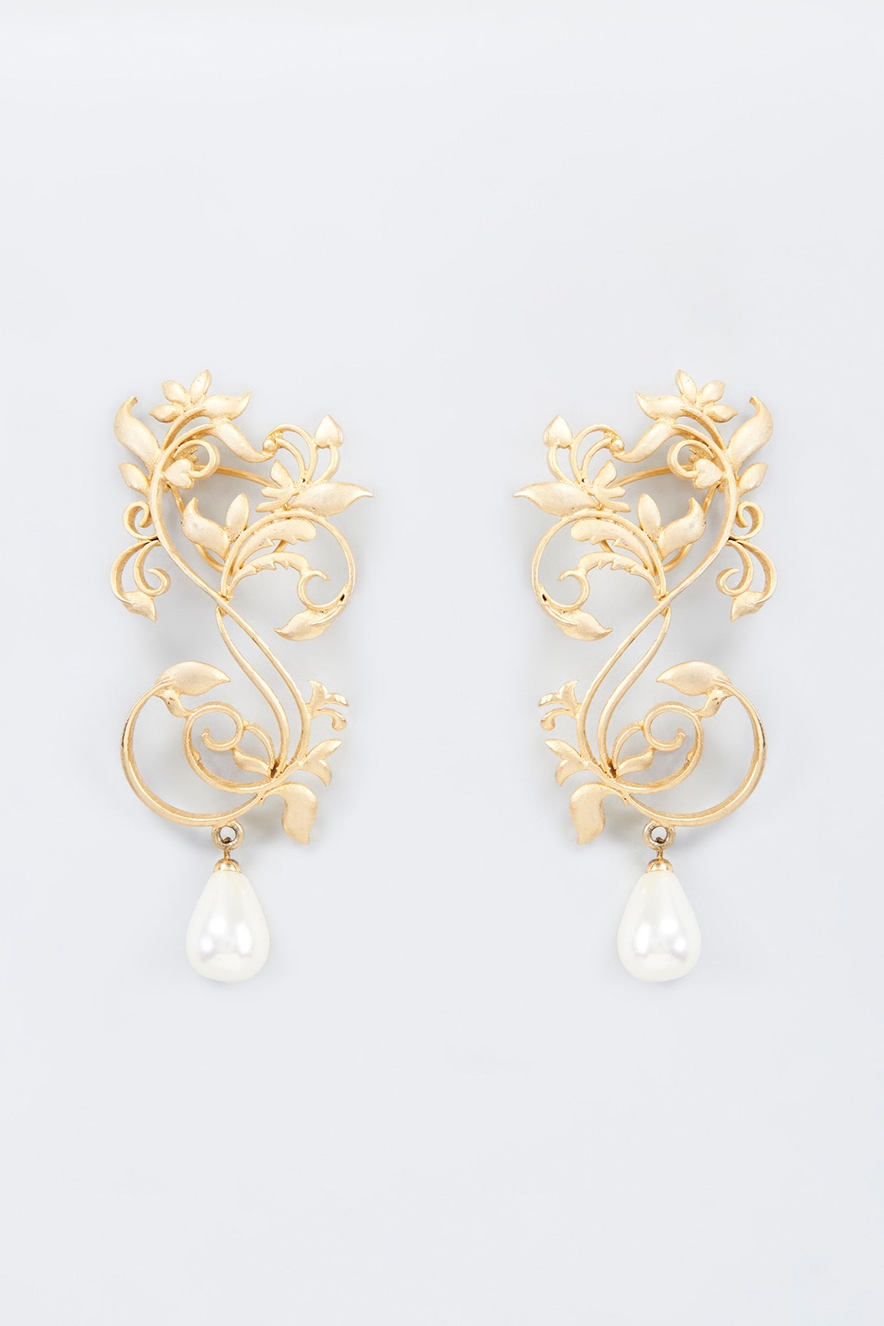 Gold Finish Pearl Dangler Earrings