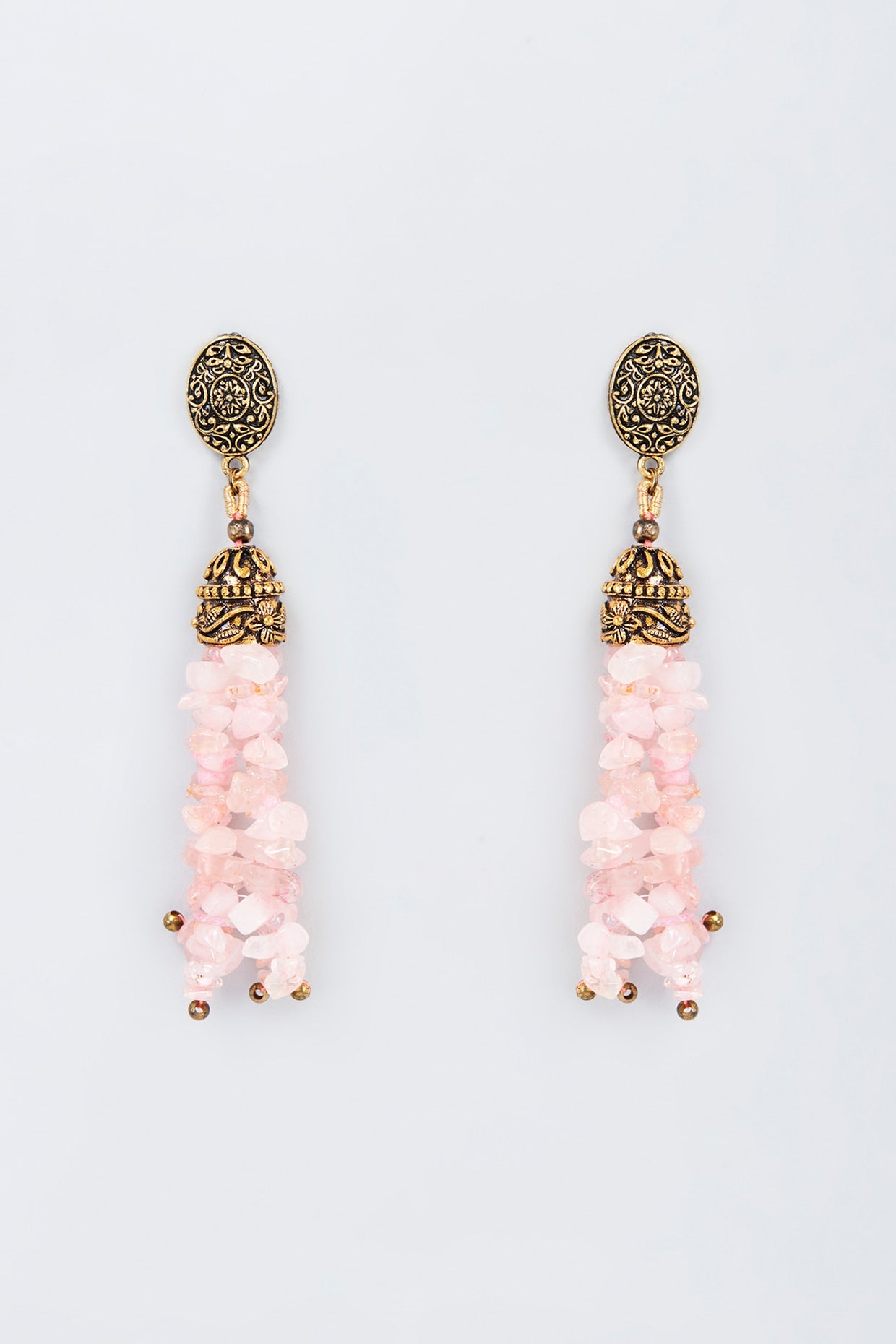 Gold Finish Pink Beaded Dangler Earrings