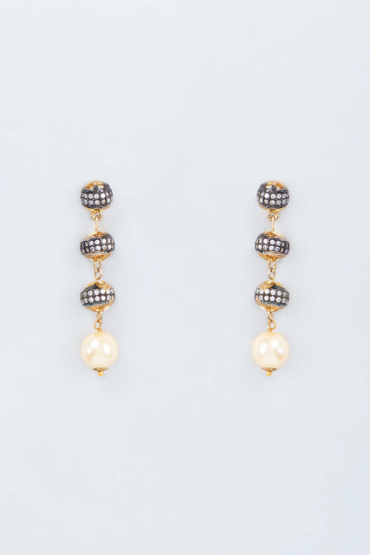 Gold Finish Stone & Pearl Dangler Earrings