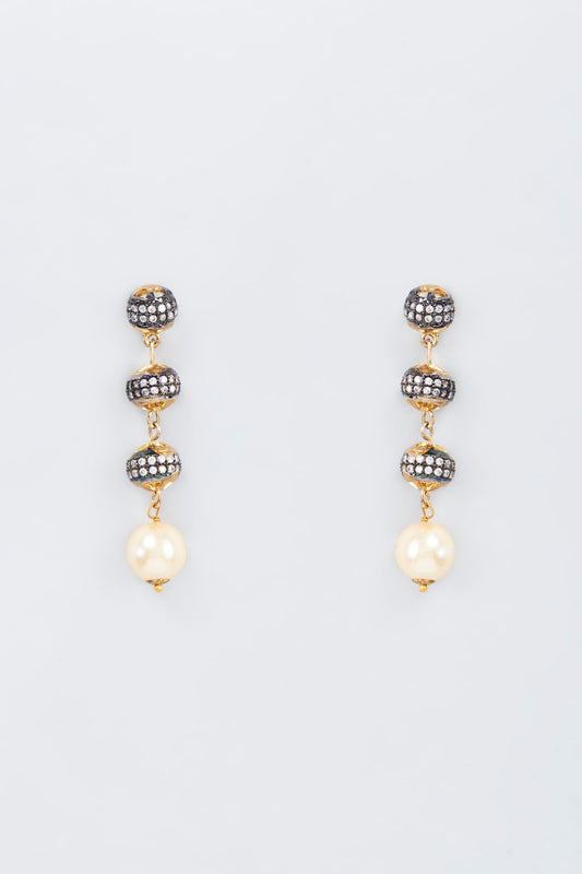 Gold Finish Stone & Pearl Dangler Earrings