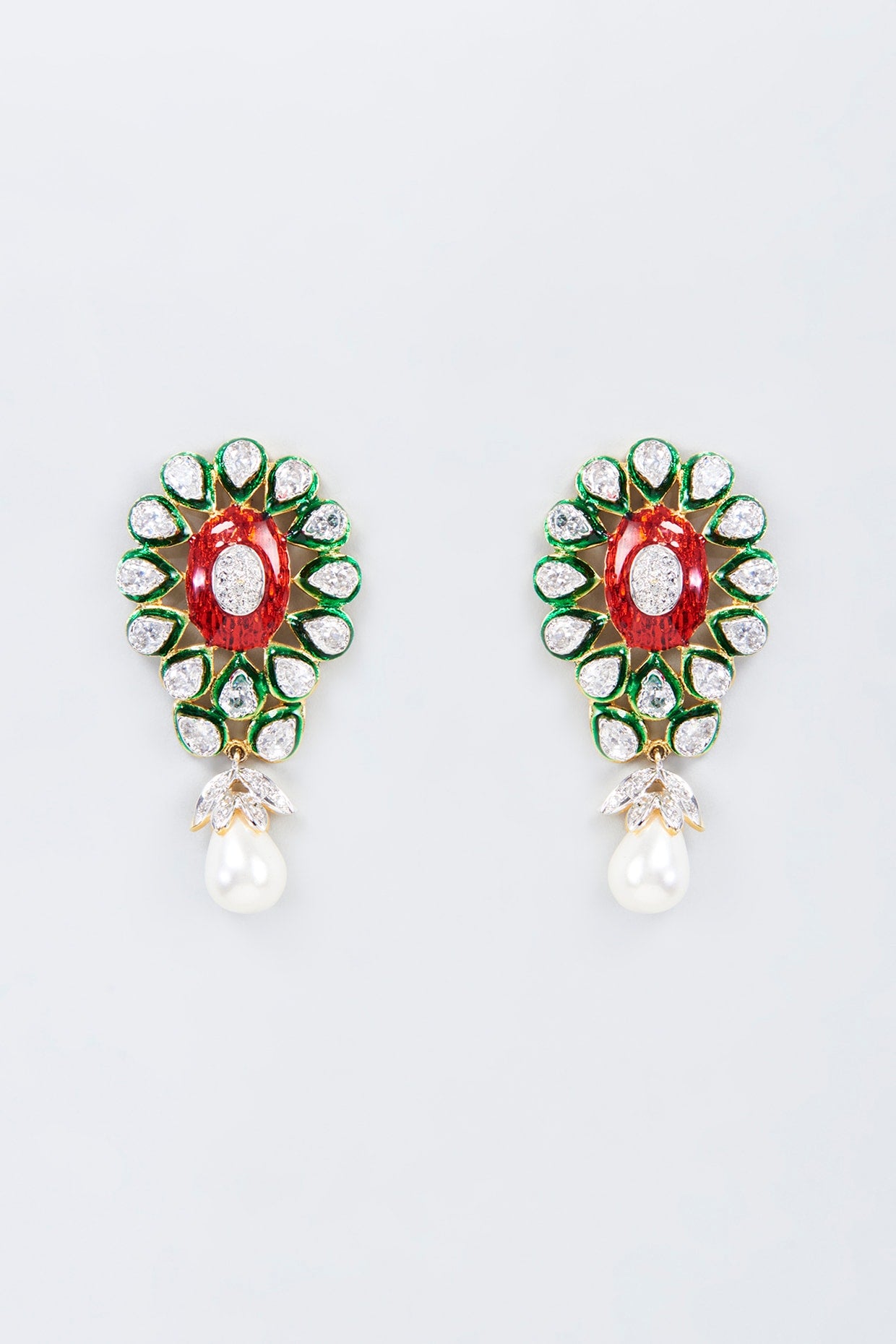 Gold Finish Kundan Polki & Pearl Dangler Earrings