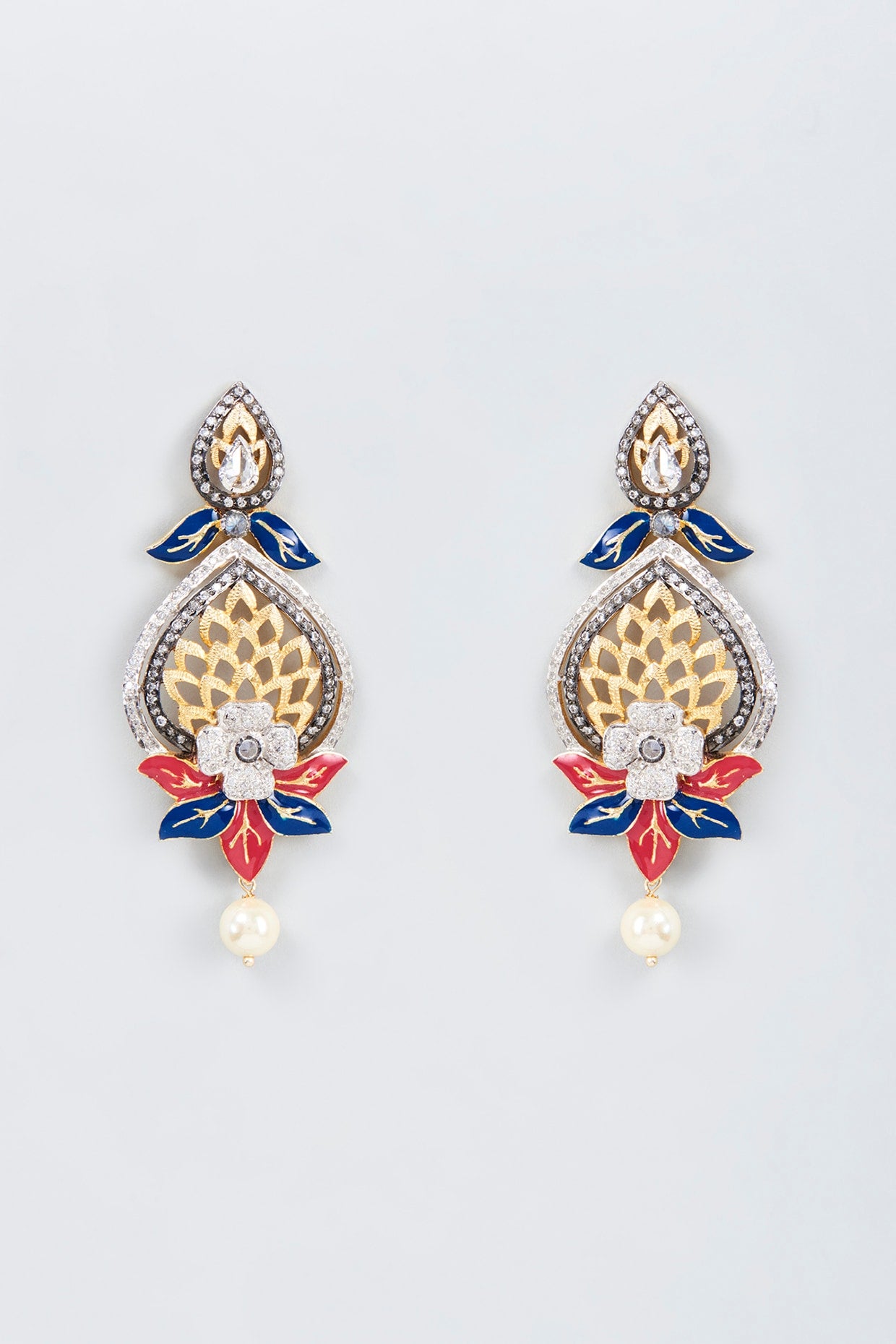 Gold Finish Kundan Polki & Pearl Dangler Earrings