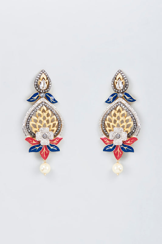 Gold Finish Kundan Polki & Pearl Dangler Earrings