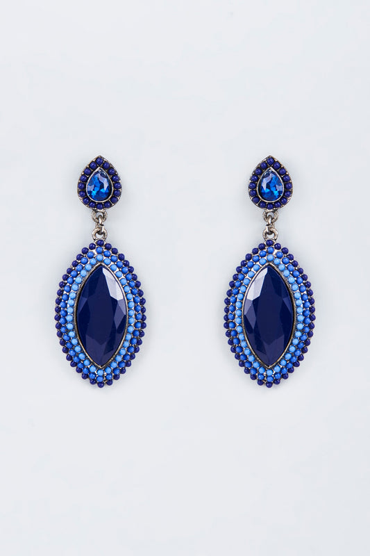 Black Rhodium Finish Blue Stone Dangler Earrings