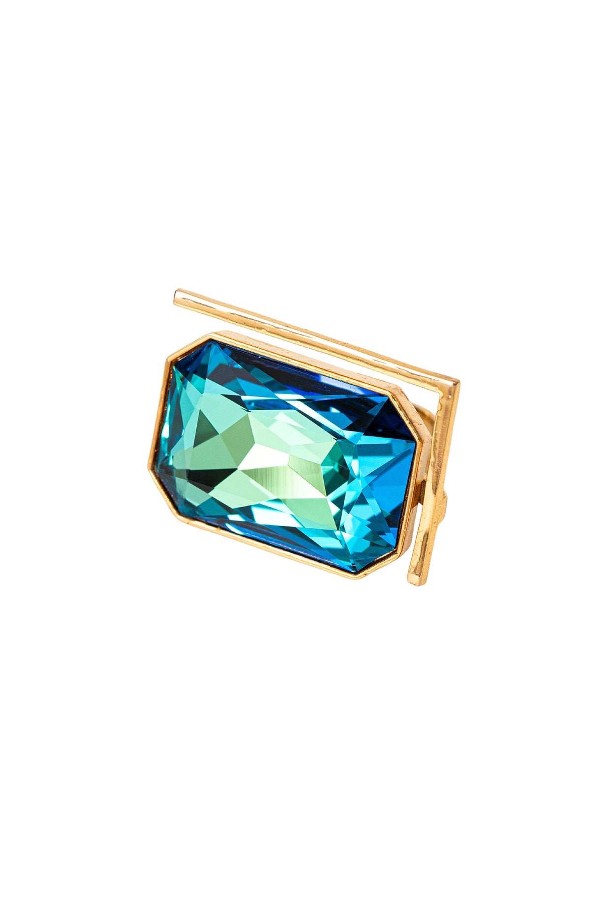 Gold Plated Peacock Blue Swarovski Crystal Ring