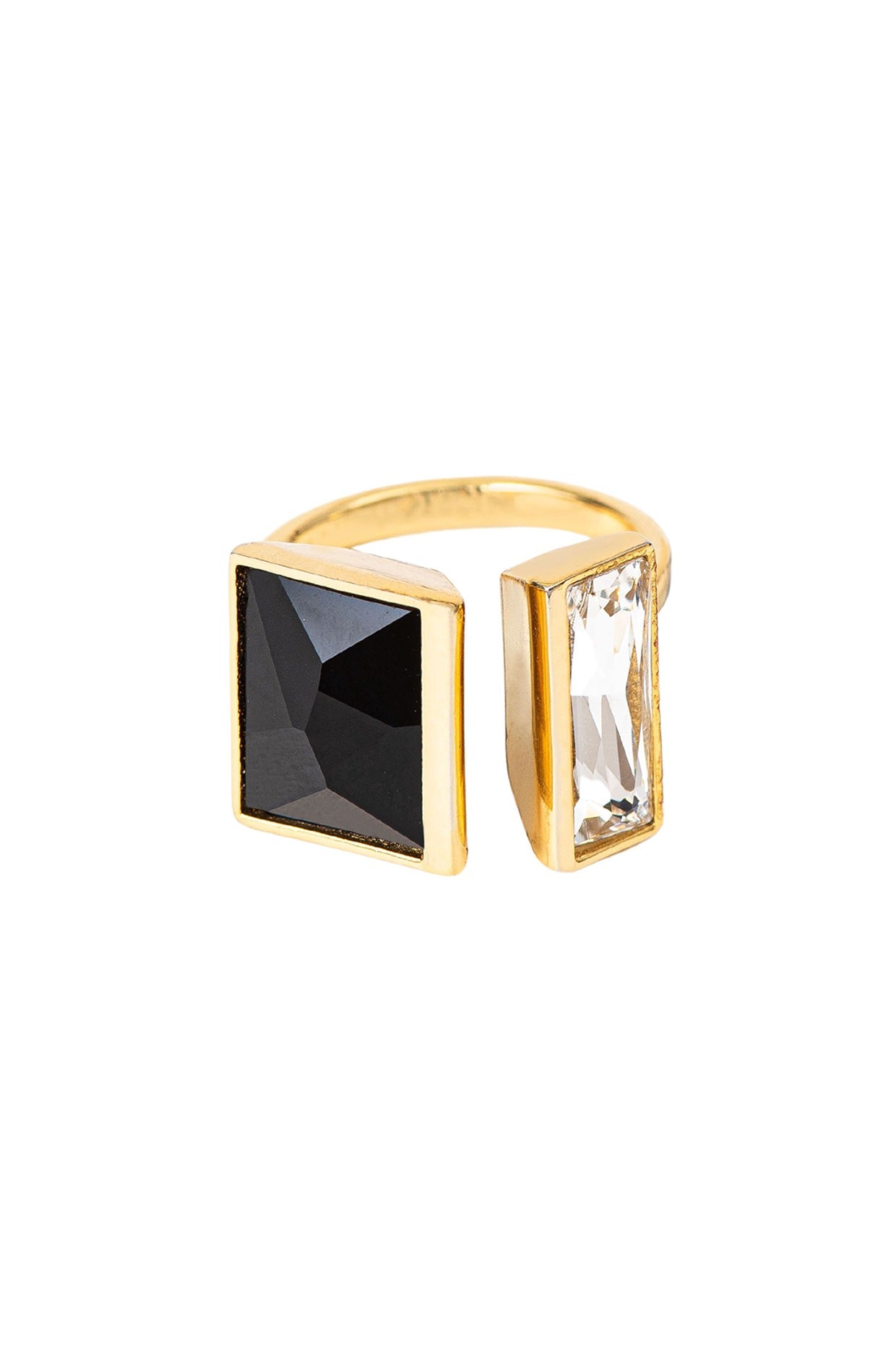 Gold Plated Black & White Swarovski Crystal Ring