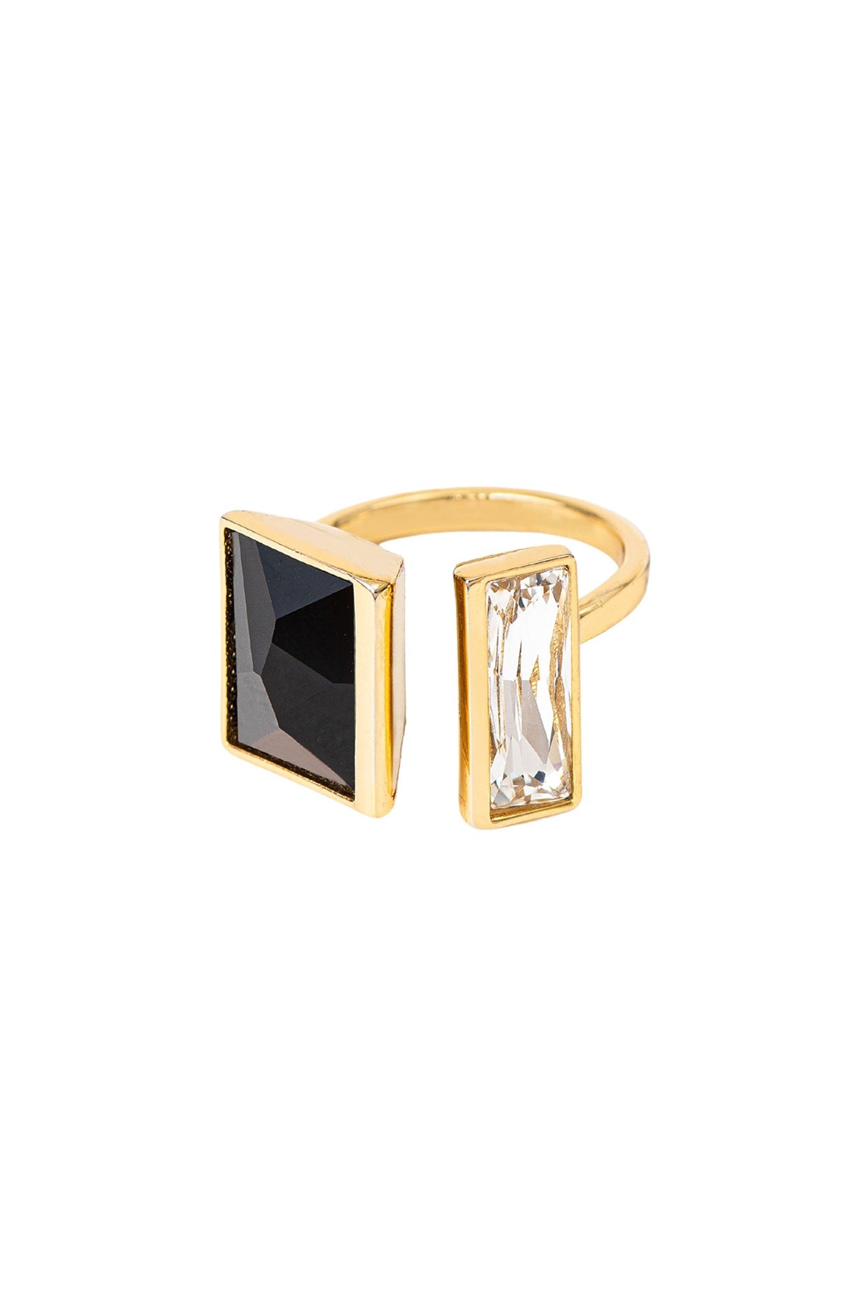 Gold Plated Black & White Swarovski Crystal Ring