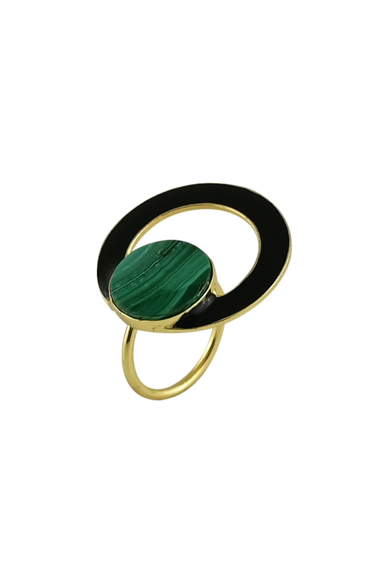 Gold Finish Malachite Enamelled Ring