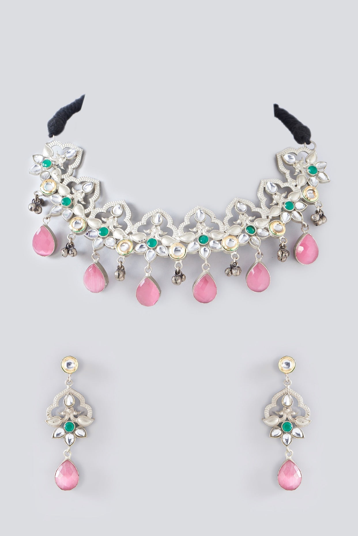 Two Tone Finish Pink Kundan Polki & Pearl Necklace Set