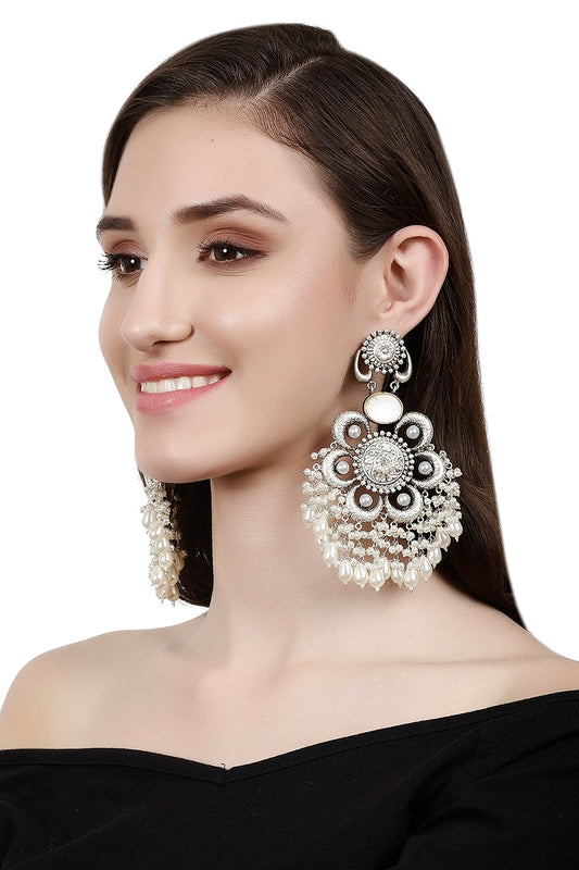 Silver Finish Onyx Dangler Earrings