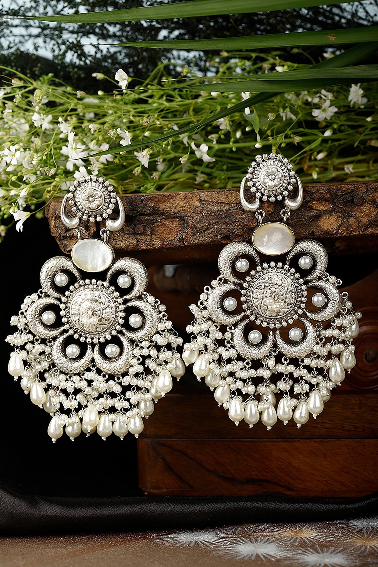 Silver Finish Onyx Dangler Earrings