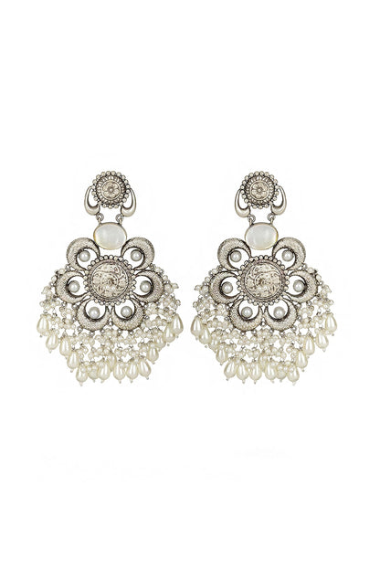 Silver Finish Onyx Dangler Earrings
