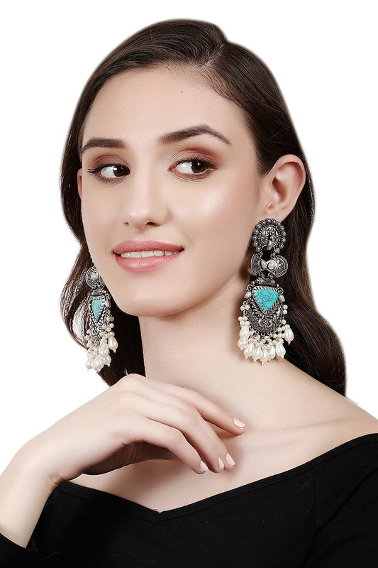 Silver Finish Onyx Dangler Earrings