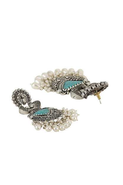 Silver Finish Onyx Dangler Earrings