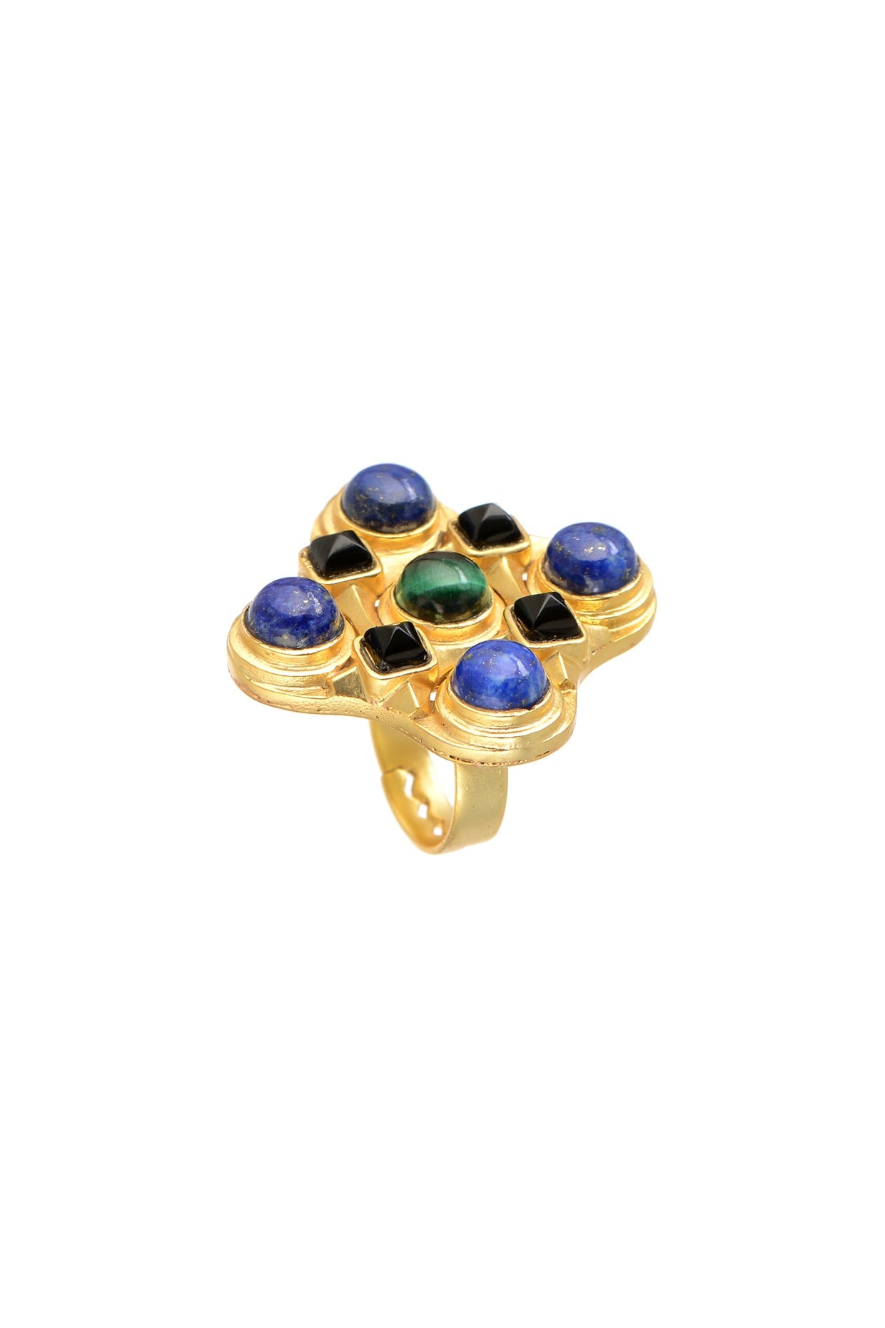 Gold Finish Blue Lapis Ring