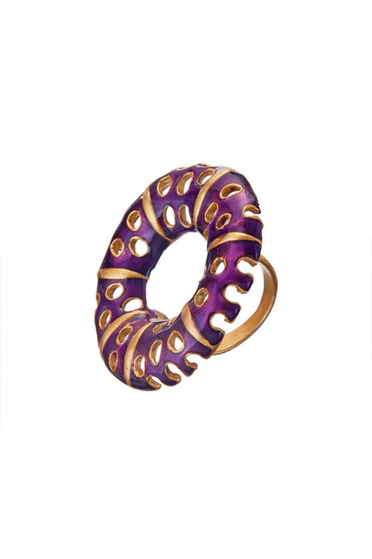 Gold Finish Purple Enameled Ring