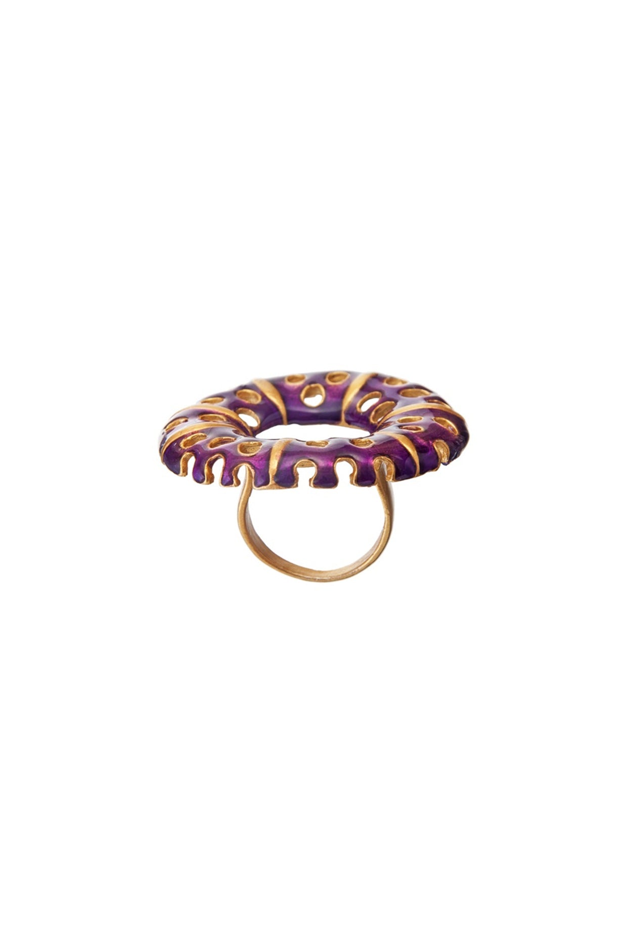 Gold Finish Purple Enameled Ring