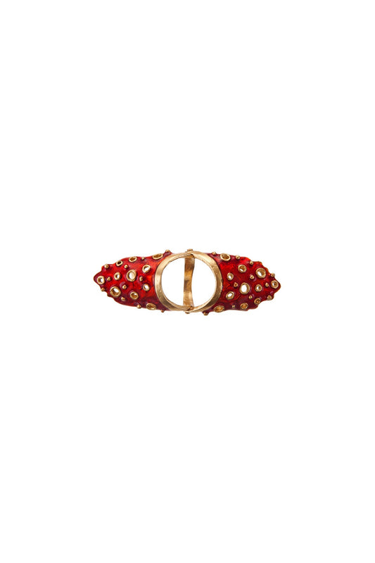 Gold Finish Red Enameled Ring