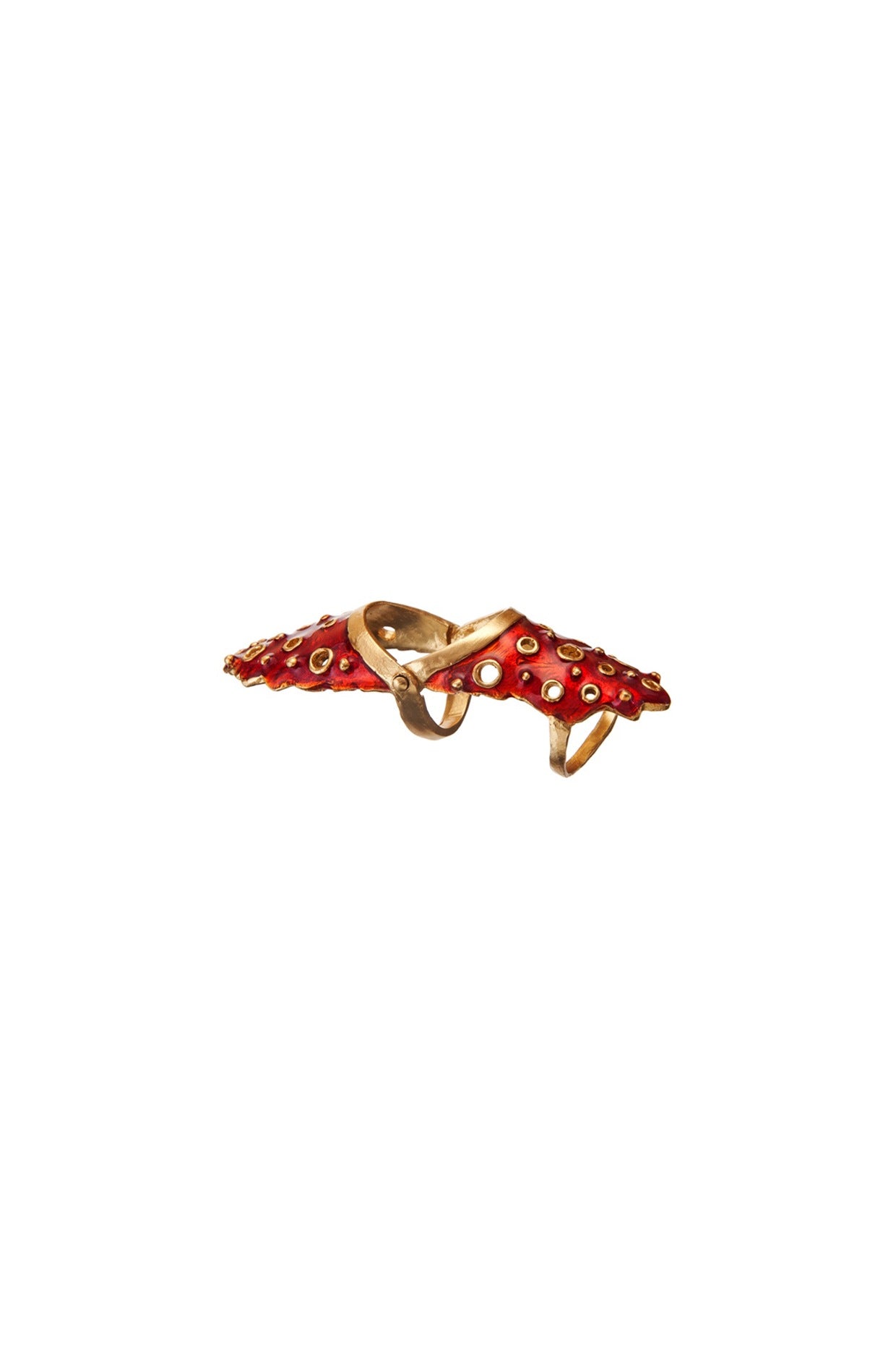 Gold Finish Red Enameled Ring