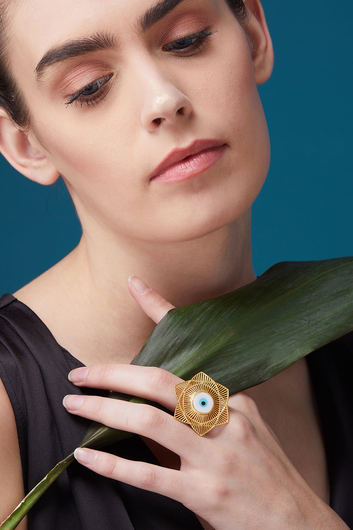 Gold Plated Blue Enameled Ring