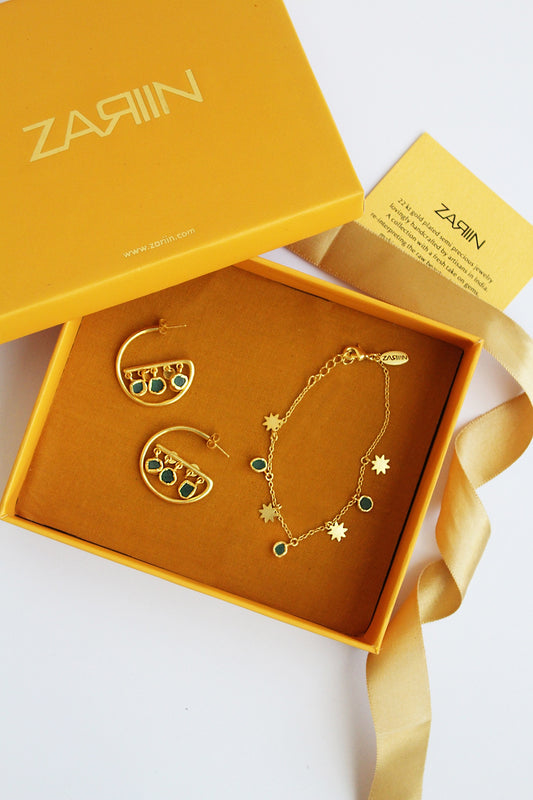 Gold Plated Gemstone Bracelet & Earrings In Gift Box