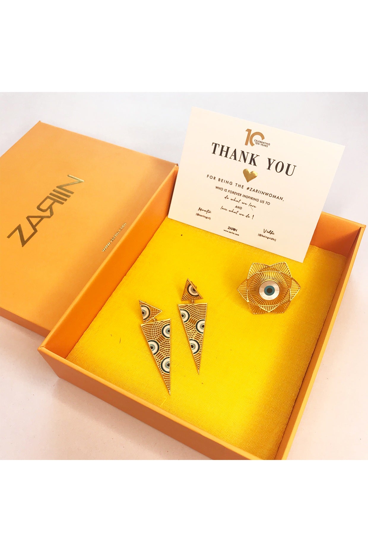 Gold Plated Evil Eye Ring With Earrings In Gift Box