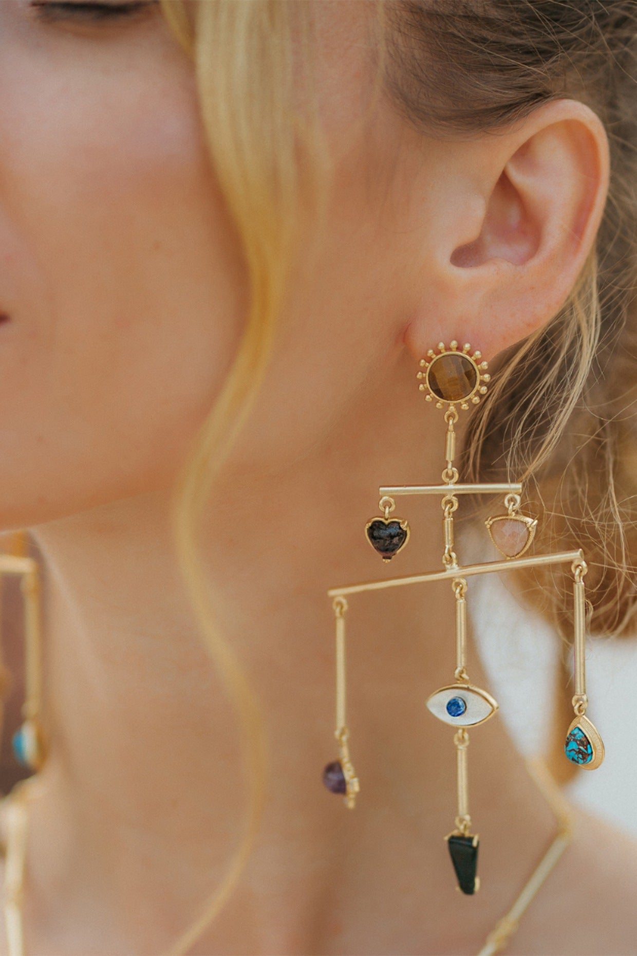 Gold Plated Multi Stone Earrings