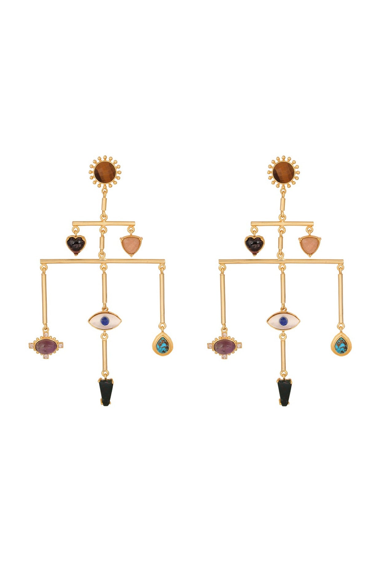 Gold Plated Multi Stone Earrings