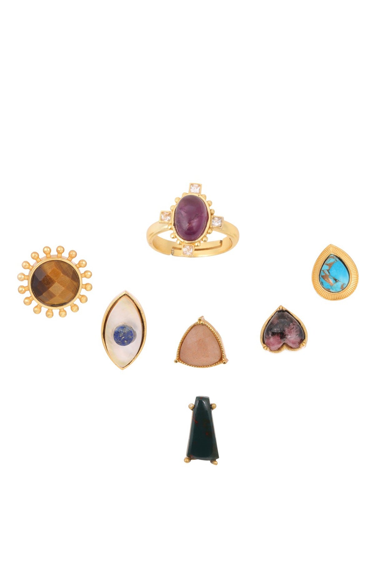 Gold Plated Multi Stone Adjustable Ring with 7 Interchangeable Stones