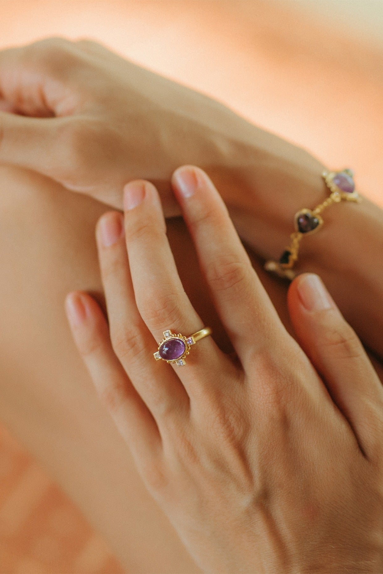 Gold Plated Multi Stone Adjustable Ring with 7 Interchangeable Stones