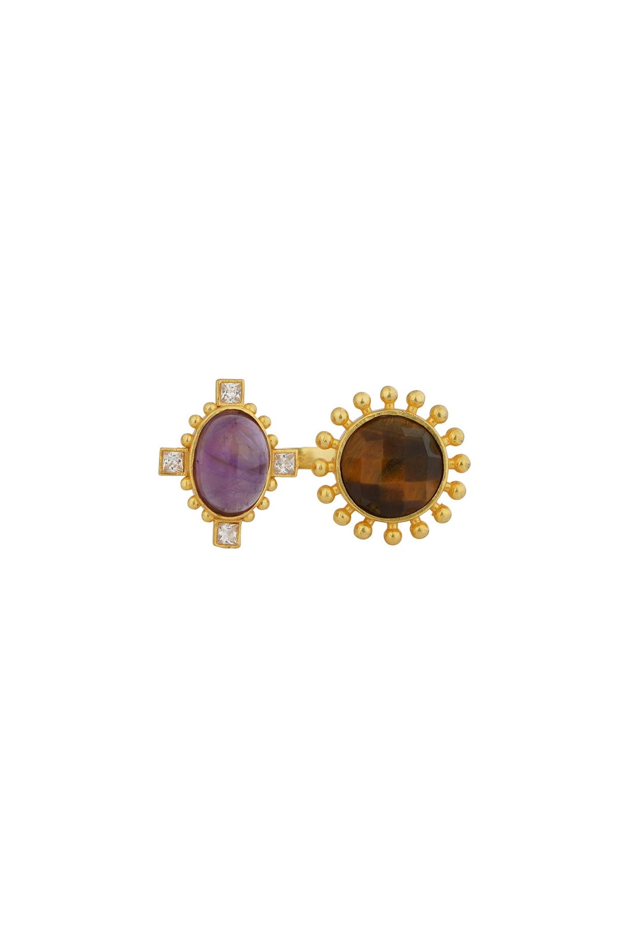 Gold Plated Amethyst & Tiger Eye Ring