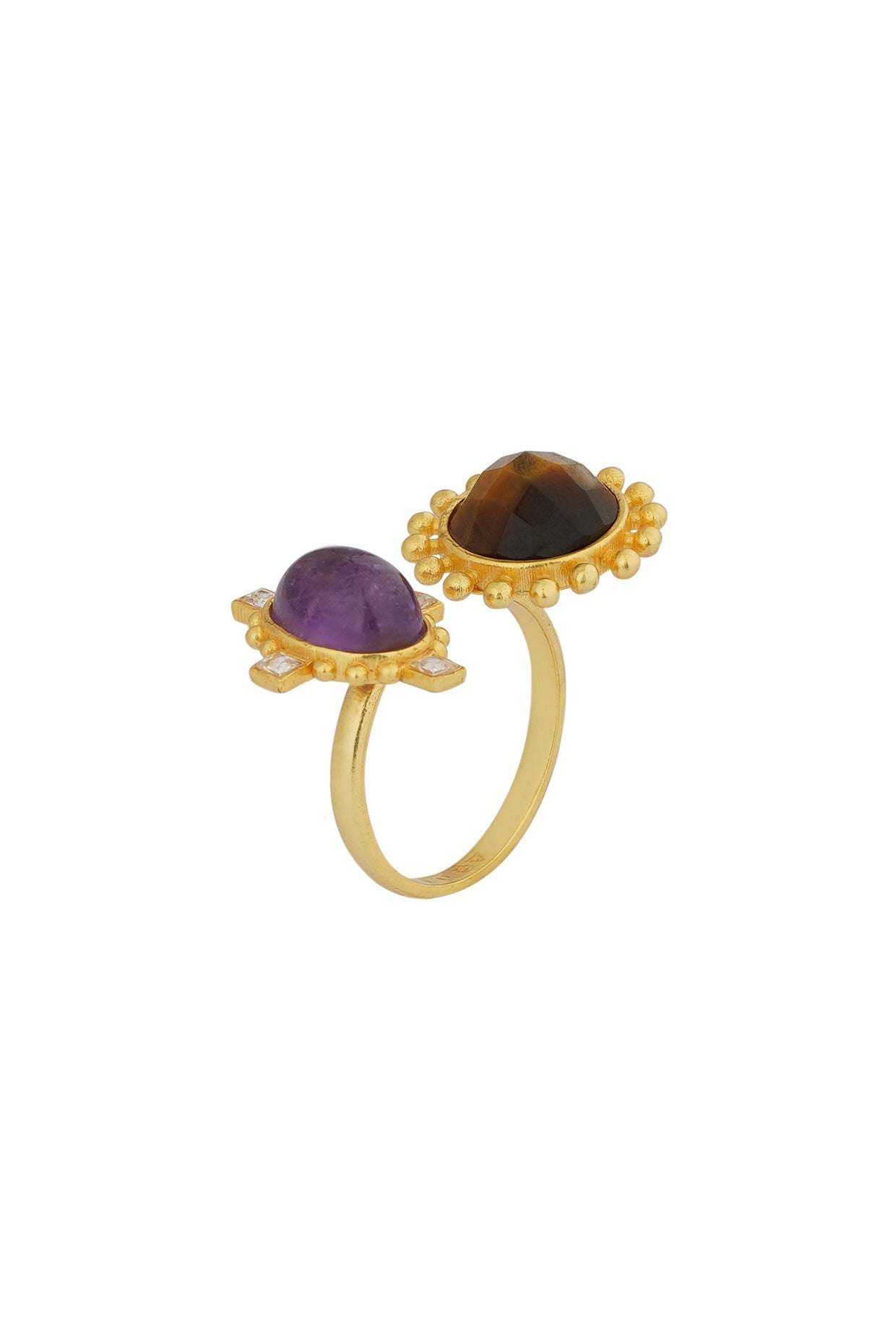 Gold Plated Amethyst & Tiger Eye Ring