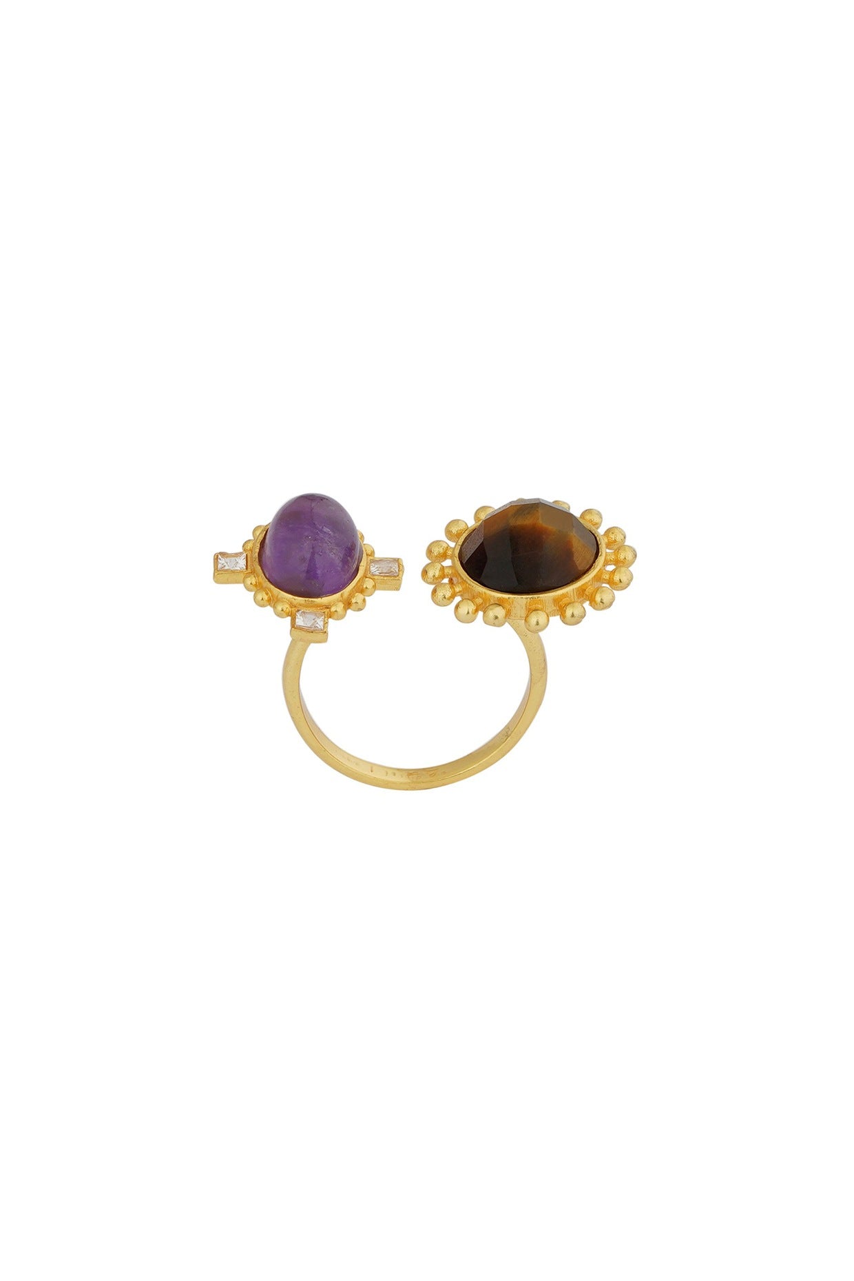 Gold Plated Amethyst & Tiger Eye Ring