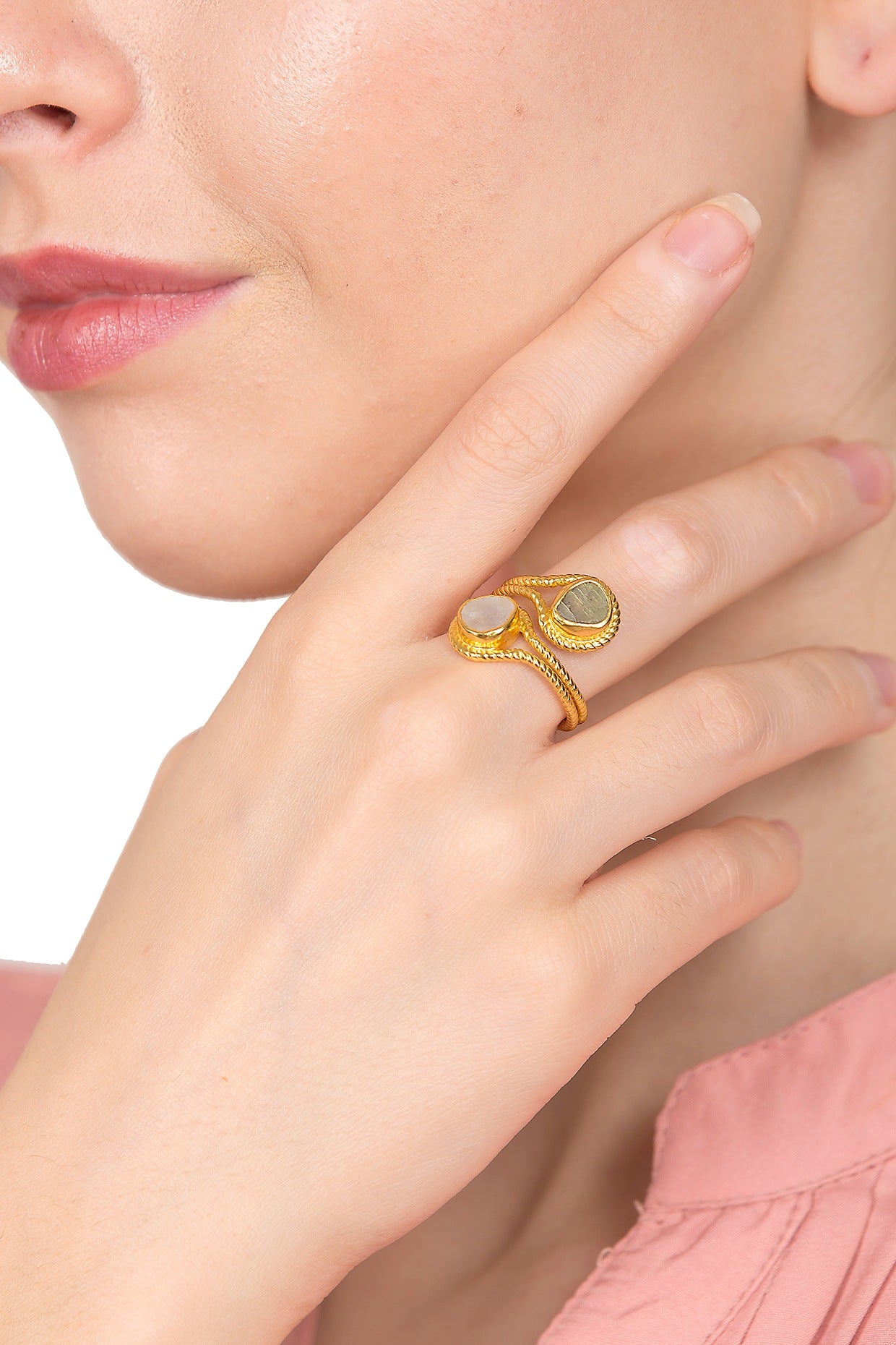 Gold Plated Yellow Labradorite Ring