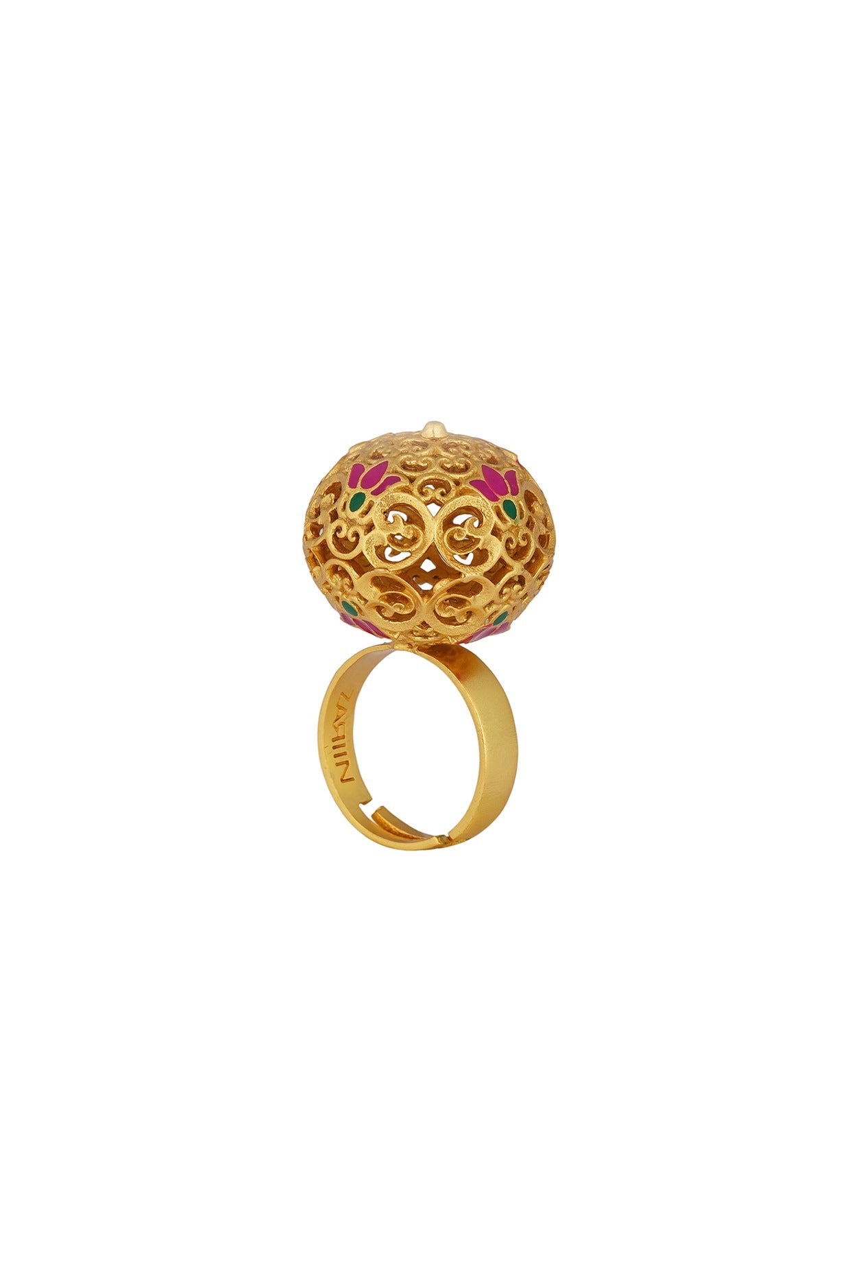 Gold Plated Pearl & Enamel Dome Ring