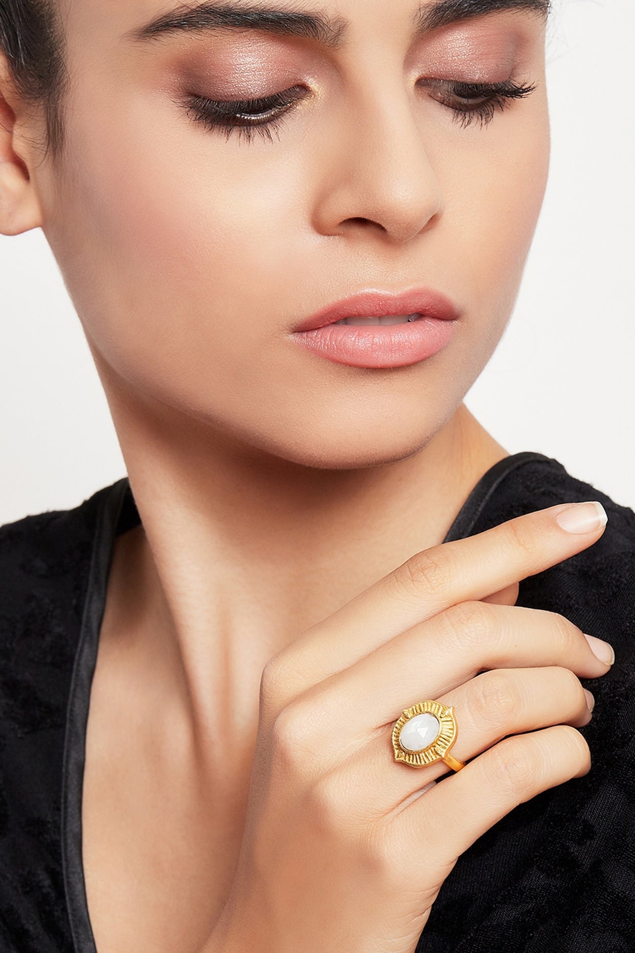 Gold Plated Moon Stone Ring