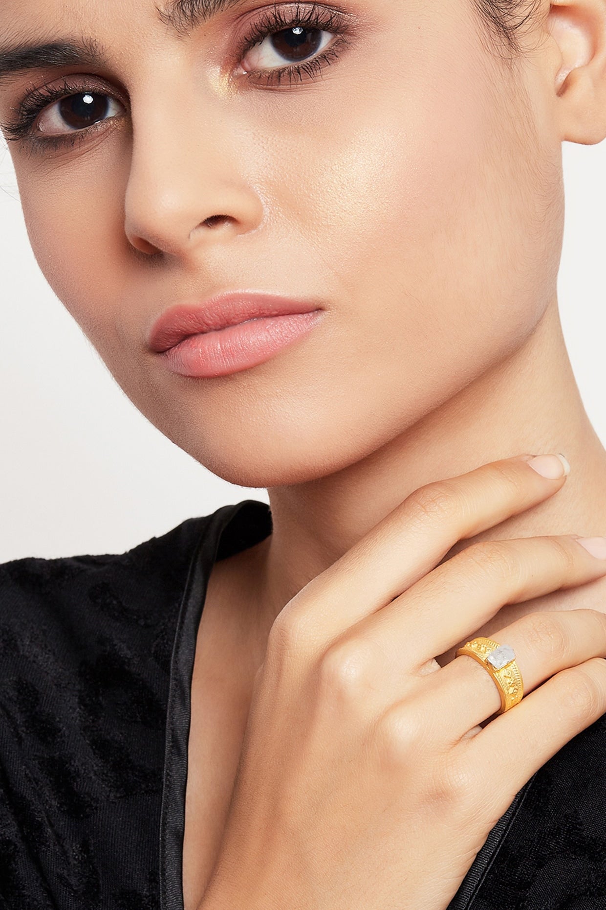 Gold Plated Ring Studded With Moon Stone