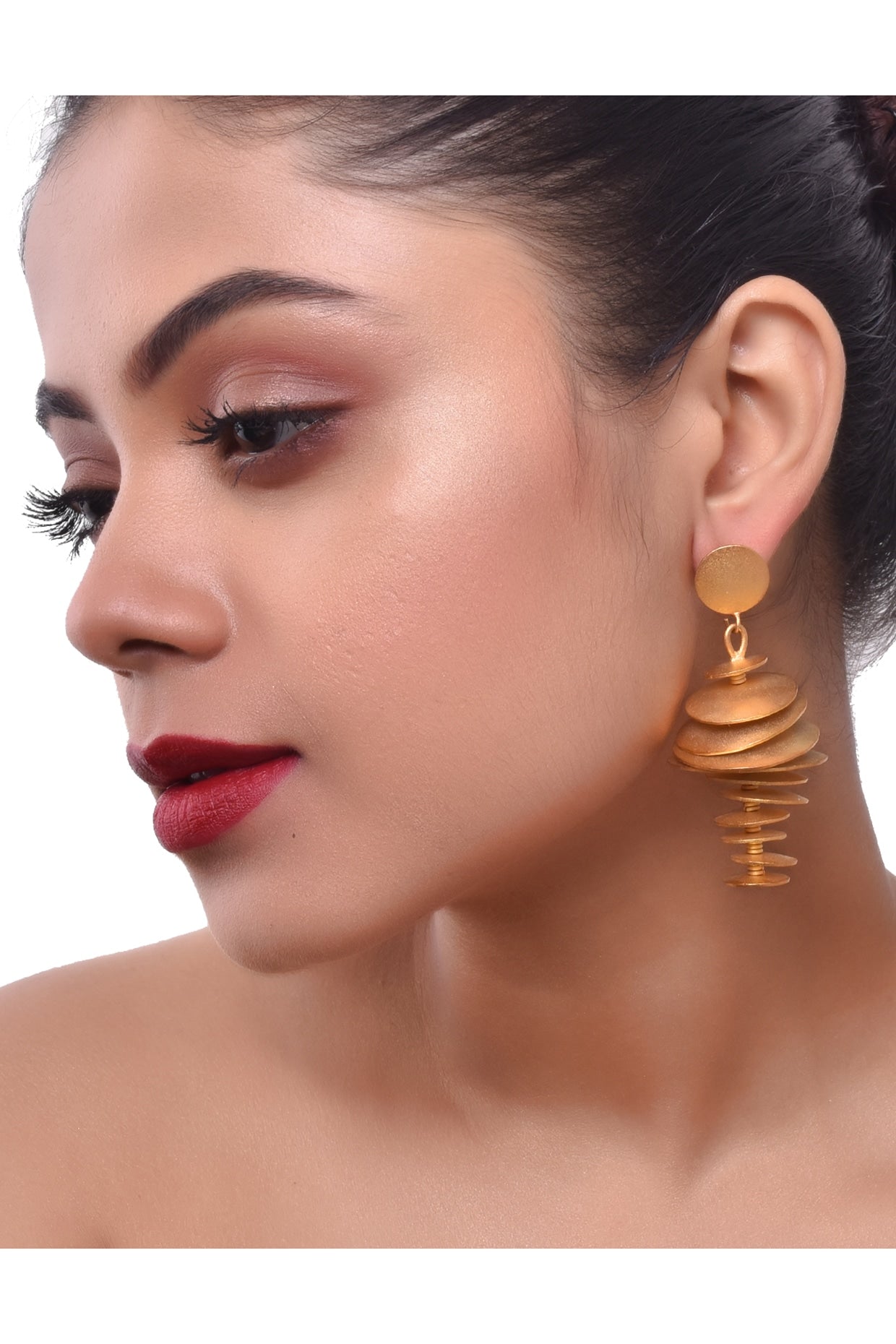 Gold Finish Layered Statement Dangler Earrings