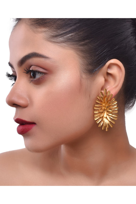 Gold Finish Floral Stud Earrings