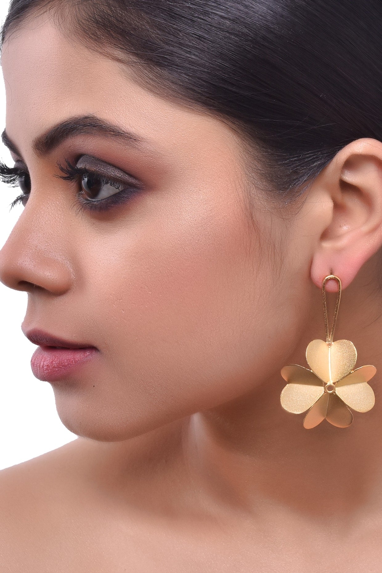 Two Tone Finish Floral Dangler Earrings