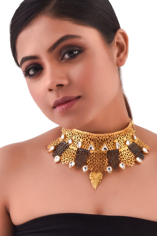 Two-Tone Finish Kundan Polki Choker Necklace