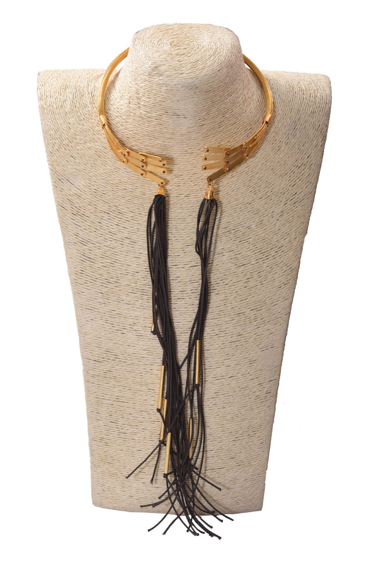 Gold Finish Brown Corded Handcrafted Choker Necklace