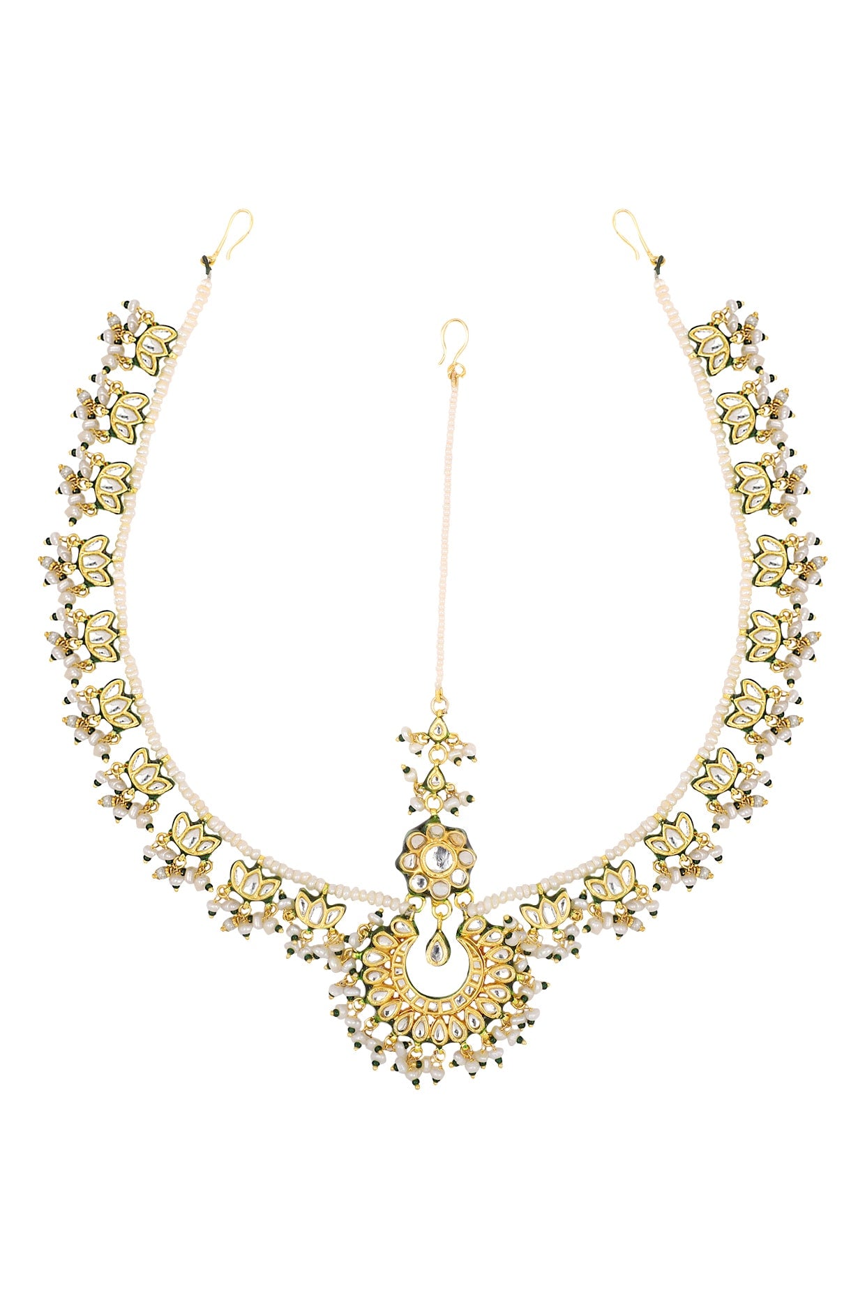 Gold Plated Kundan Polki & Pearl Mathapatti