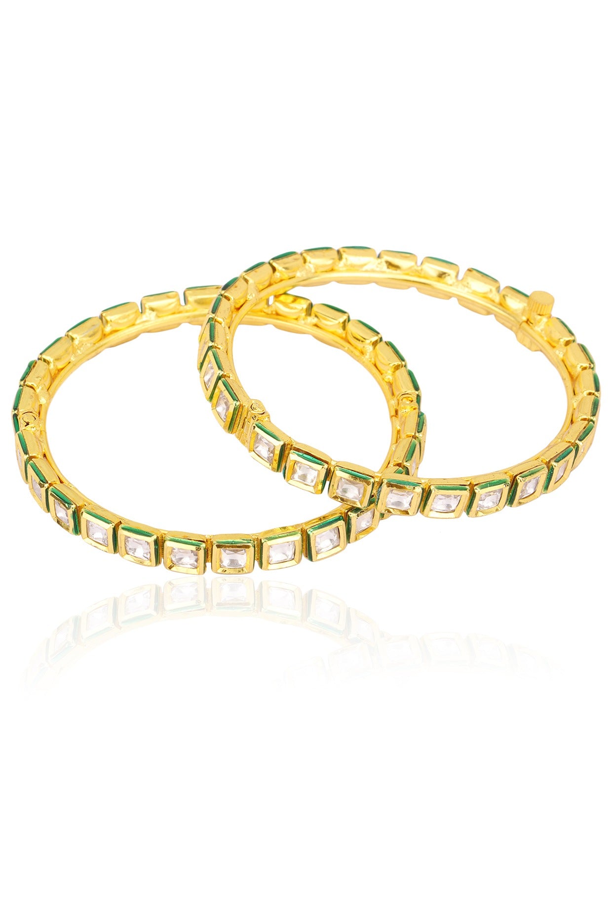 Gold Finish Kundan Polki Bangles (Set Of 2)